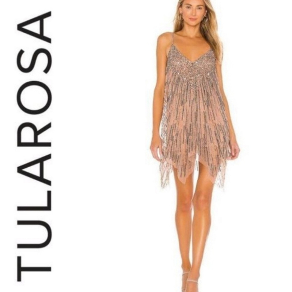 Tularosa Naiya Beaded Mini dress Nude size L NWOT Size Large Revolve